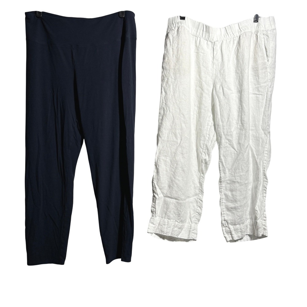 J Jill Navy Blue‎ Leggings & Pure Jill White Linen Crop Pants Size L SEE**